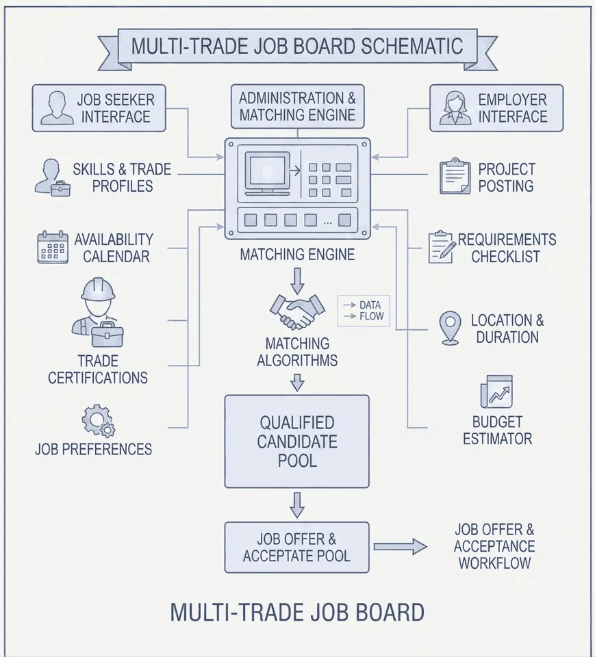 General technical schematic: Multi-trade job board schematic