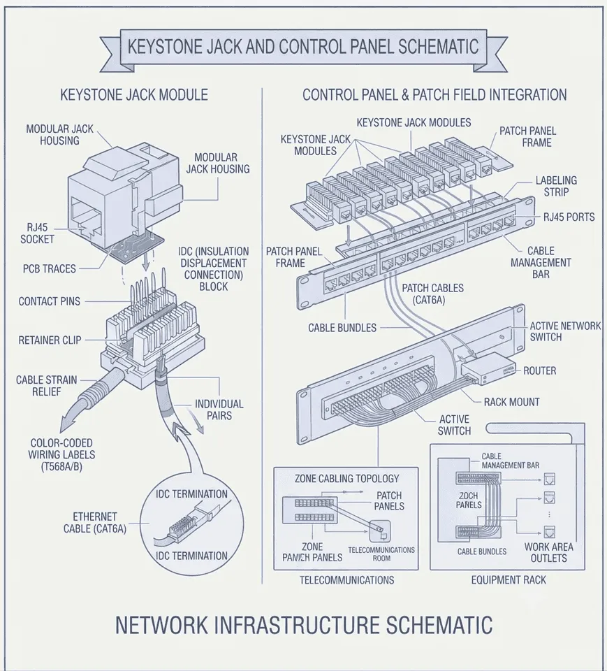 Low Voltage technical schematic: Keystone jack and control panel